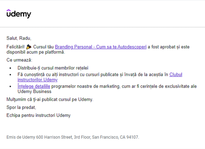 Primul curs pe Udemy